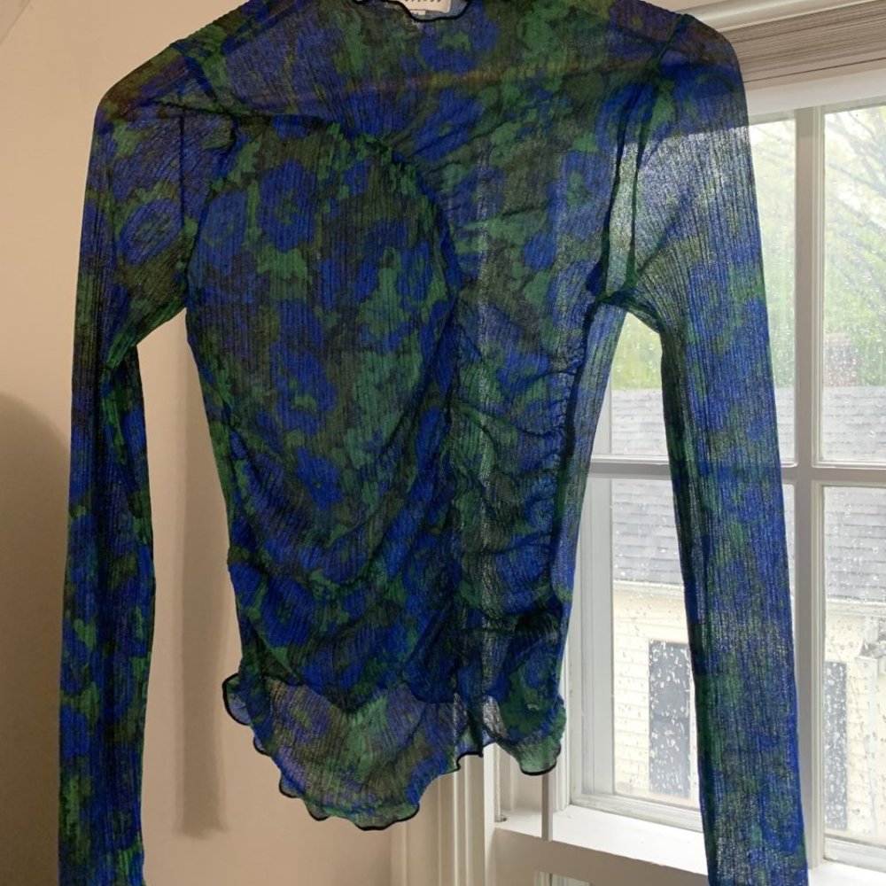 Topshop Floral Print Ruched Plisse Top